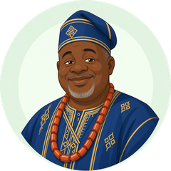 Cartoon portrait of Chief Adebayo Lawal
